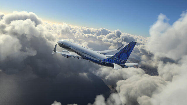 Comercial Boeing 737 Max 8 flying, 22 fev, 2022, Sao Paulo, Brazil.