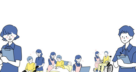 笑顔で介護する人々のタイトルフレーム