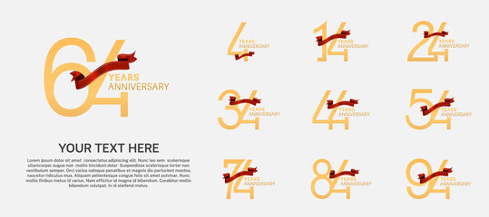 set anniversary logotype premium collection golden color and red ribbon isolated on white background