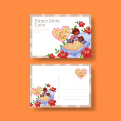 Postcard template with love supermom concept,watercolor style