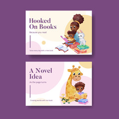 Facebook template with world book day concept,watercolor style