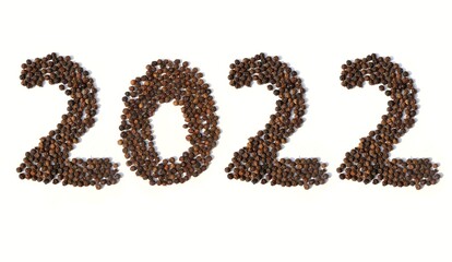2022 Written With Dry Black Pepper on White Background, Conceptual Photo of Happy New Year 2022