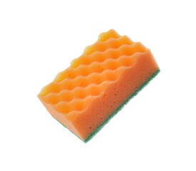 Orange cleaning sponge with abrasive green scourer isolated on white