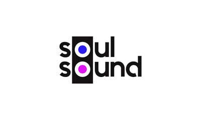 vector graphic illustration logo design for typography soul sound with letter o as a sound system, sound speaker