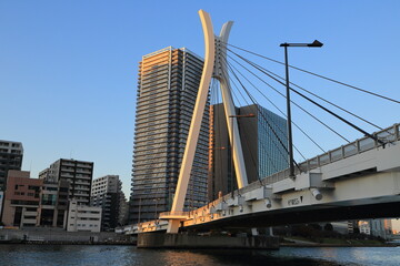 夕日に輝く隅田川・中央大橋