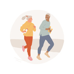 Cardio and strength workout abstract concept vector illustration. Aged couple having cardio training together, strength workout for seniors, family active lifestyle abstract metaphor.