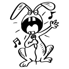 Cartoon happy rabbit sings in karaoke. Animal cartoon character.