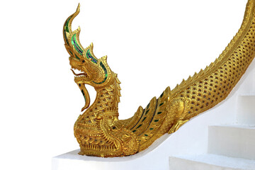  Naga Heads isolated on white background. Naga heads along the Naga steps in Buddhist temples are...