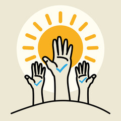 volunteering hands raised