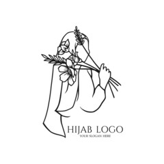 Beauty hijab logo, hand drawn hijab vector illustration, hijab fashion icon art