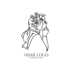 Hijab store logo vector, beauty hijab icon fashion illustration
