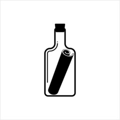 Message In A Bottle Icon, Message Paper Inside Bottle Icon