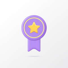 Winner medal with star and ribbon 3d vector icon illustration