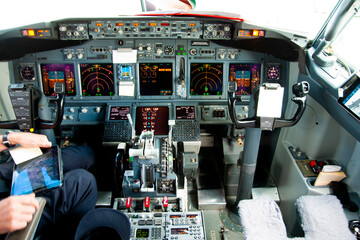 Cockpit Inside a Commercial Airplane