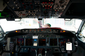 Cockpit Inside a Commercial Airplane