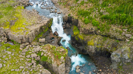 Aerial view of Sveinsstekksfoss Waterfall, Iceland 