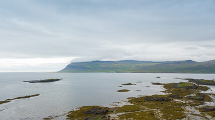 Beautiful Panorama view of Breidavik beach at westfjords in Iceland ,This quiet beach is located in north west Iceland region