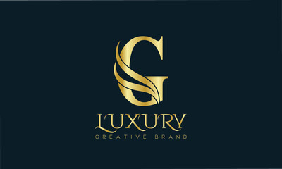 Luxury G monogram Classic Gold Lettering Typography Logo. Luxury decorative shiny vector illustration.