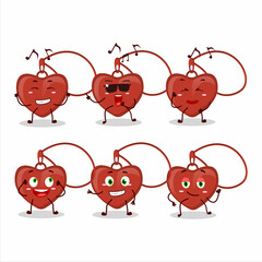 An image of red heart necklace dancer cartoon character enjoying the music