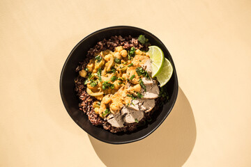 Pork and Vegetable Curry over Brown Rice