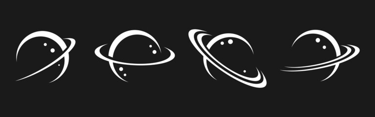 Set of 4 planet ions. Vector line art.