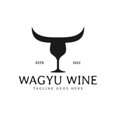 Obraz premium wine and wagyu restaurant illustration logo
