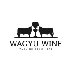wine and wagyu restaurant illustration logo