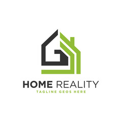 house illustration logo with letter G