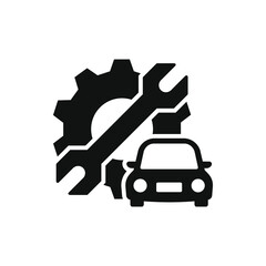 Car with gear and wrench, mechanic, automotive repair icon flat style isolated on white background. Vector illustration