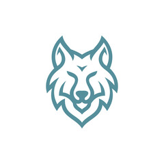 Simple line outline wolf head logo design, wolf face vector icon
