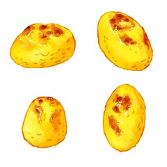 手描き水彩のスイートポテトイラストセット