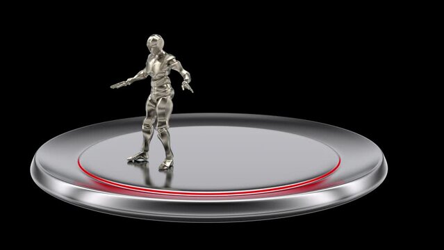 Iron man dance on a podium - 3d render looped with alpha channel.