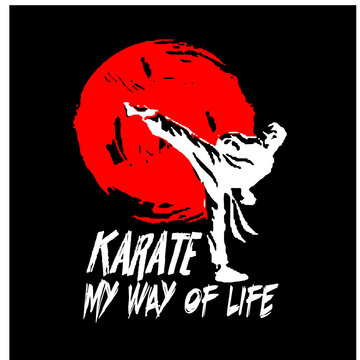 karate shiluette pose. foreign language means KARATE