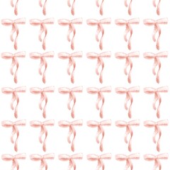 Pattern with pink watercolor bows on a white background