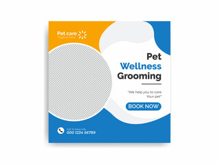 Pet care social media post Template or web banner Cover template. Pet care service promotional banner ads