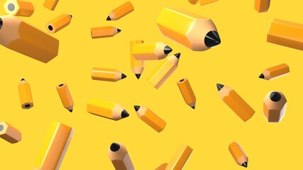 Pencils on yellow background.
3D illustation.