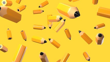 Obraz premium Pencils on yellow background. 3D illustation.