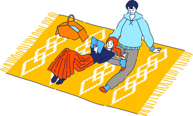 ピクニックを楽しむ男女