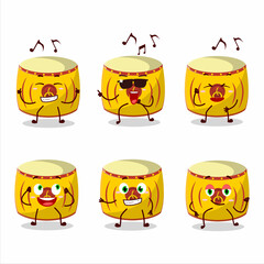 An image of yellow chinese drum dancer cartoon character enjoying the music