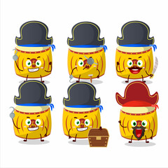 Cartoon character of yellow chinese drum with various pirates emoticons