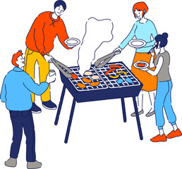 バーベキューを楽しむ男女