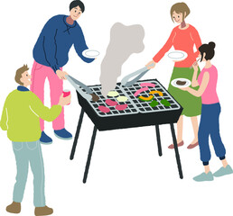 バーベキューを楽しむ男女