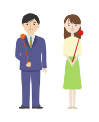 指し棒を持っている気象予報士たち
