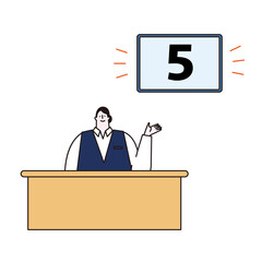 A vector illustration of the scene where the reception number is projected on the screen.