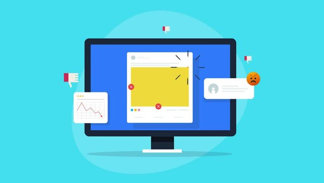 2d animation concept of social media mistake, wrong digital marketing strategy, 4k video clip.