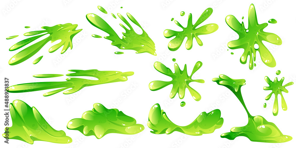 Canvas Prints green slime isolated vector set. liquid toxic ooze blobs, stains, splashes and dripping. sticky goo,