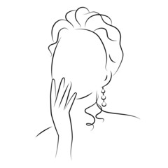 The silhouette of womans face and hairstyle. Icon for stylists design, logo, or business card. Vector illustration in the style of sketch, line art, minimalism