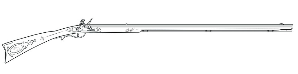Illustration of Traditional American flintlock long rifle Frontier