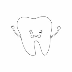 Cartoon tooth character. Vector black and white coloring page.