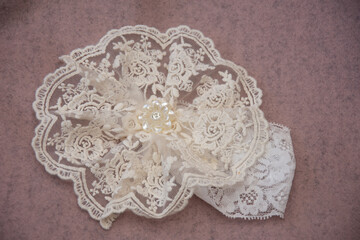 Obraz premium Baby christening cream lace ribbon 